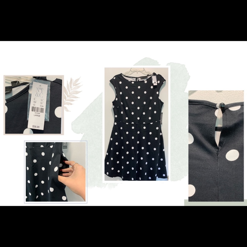 NWT NY&Co Swing Dress in Polka Dot w Pockets